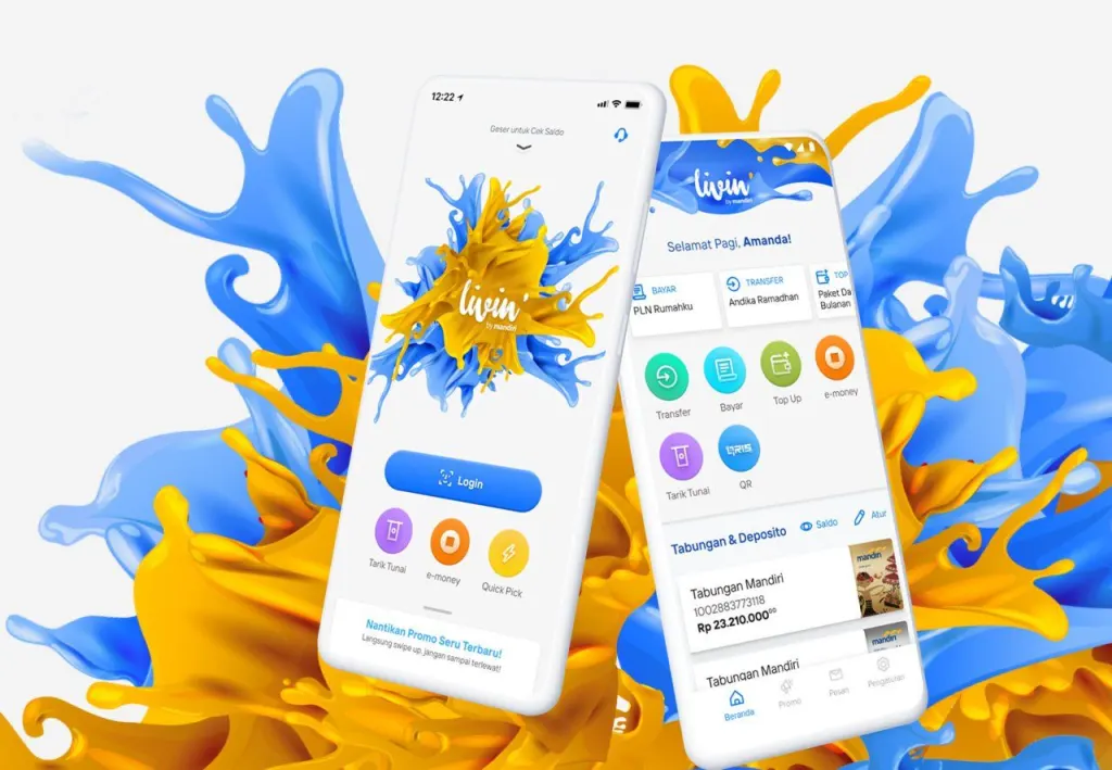 Livin by Mandiri yang tampil dengan logo berwarna kuning adalah aplikasi terbaru yang berbeda dengan aplikasi Livin’ by Mandiri sebelumnya yang berlogo warna biru. Dengan aplikasi baru ini nasabah Bank Mandiri dapat menikmati layanan perbankan yang jauh lebih lengkap dengan tampilan yang lebih segar dan experience yang lebih baik tanpa perlu datang ke kantor cabang. New Livin’ by Mandiri juga sudah terintegrasi dengan berbagai aplikasi e-wallet yang tentunya sangat memudahkan nasabah.
