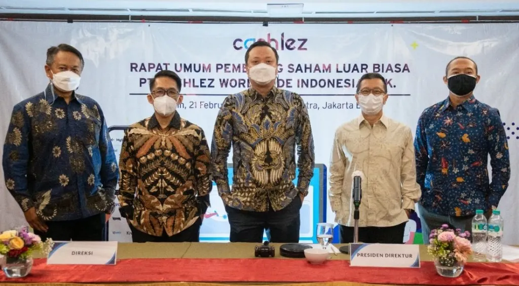 Manajemen Cashlez saat RUPSLB di Jakarta, 21 Februari 2022. RUPSLB menyetujui rights issue 450 juta lembar saham.