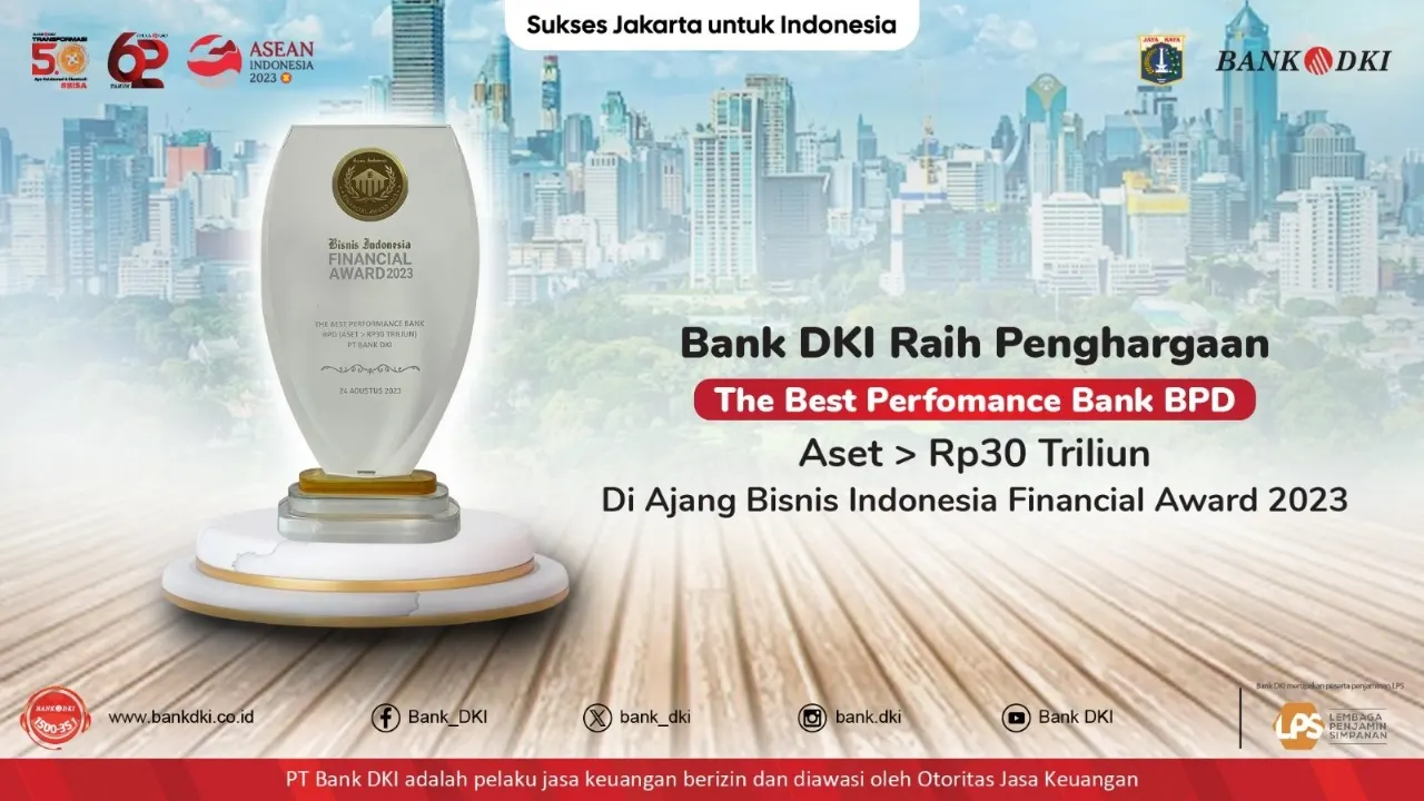 Bank DKI dapat penghargaan Bisnis Indonesia Financial Award 2023.
