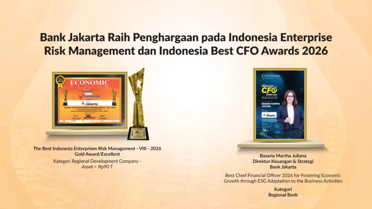 Perkokoh fondasi bisnis, Bank Jakarta Raih Gold Award Manajemen Risiko dan Best CFO 2026